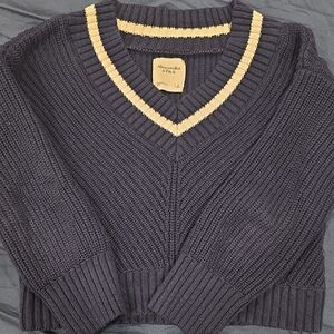Abercrombie & Fitch Navy V-Neck Sweater with Cream Stripe